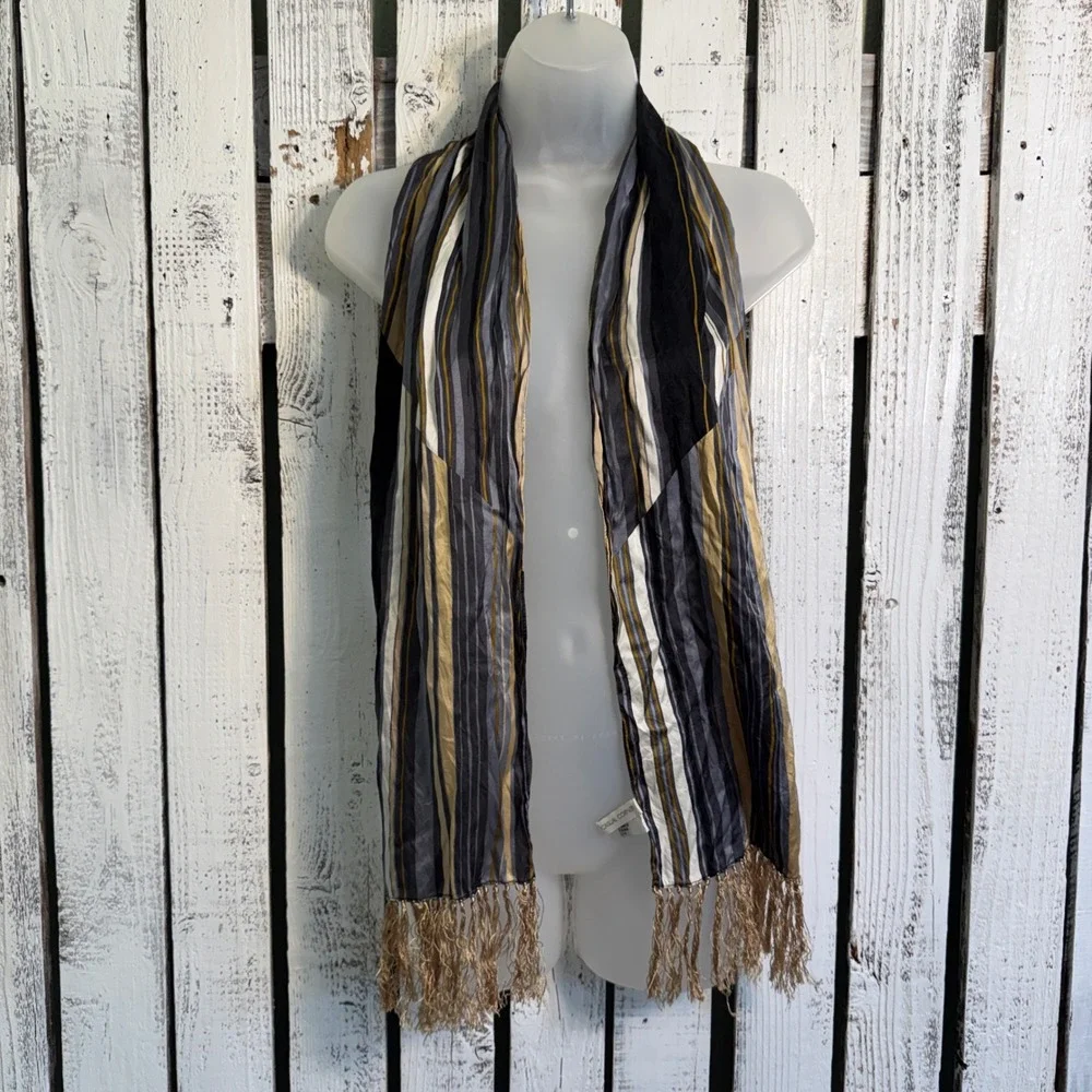 Casual Corner 100% Silk Scarf Geometric Fringe 10